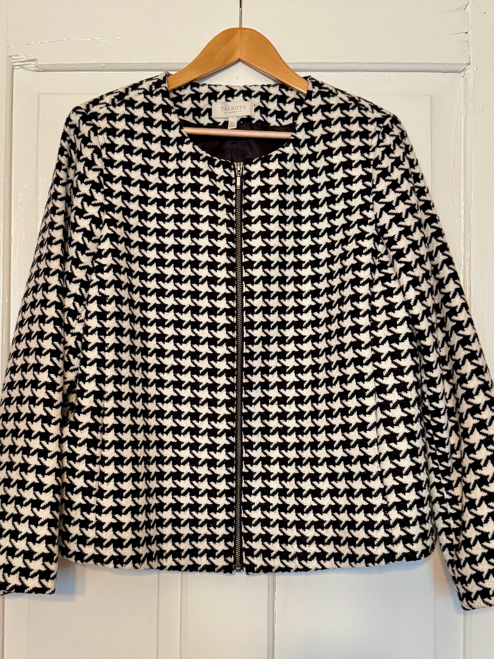 Talbots Black and White Houndstooth Zip Jacket